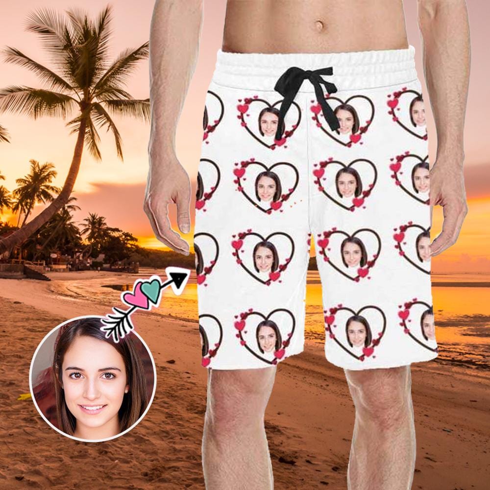 Custom Custom Face Carved Heart Men's All Over Print Casual Shorts - YesCustom