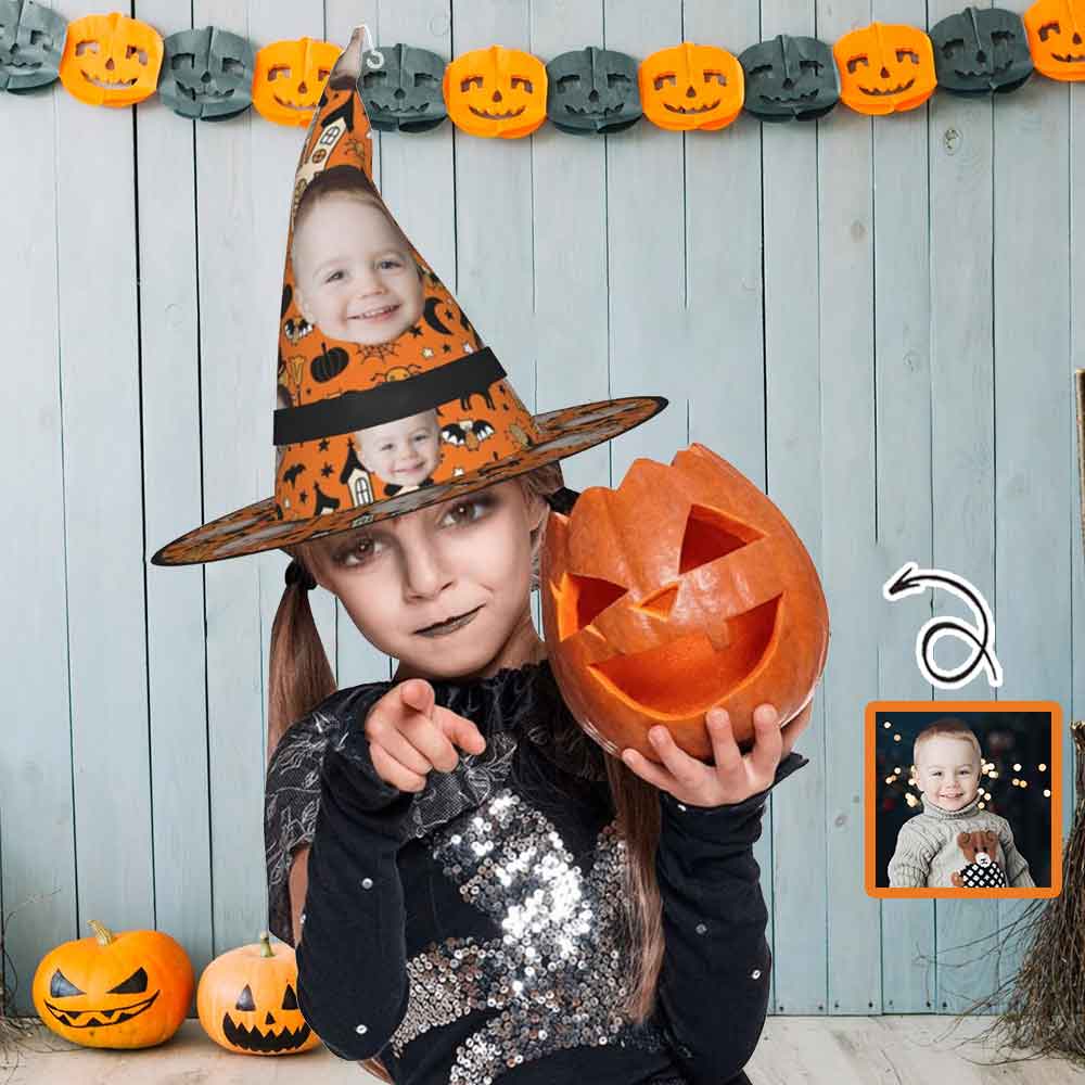 Custom Custom Face Castle Halloween Lighted Witch Hat LED Lights Hats for Indoor Outdoor Party Haunted Mansion Halloween Decorations - YesCustom