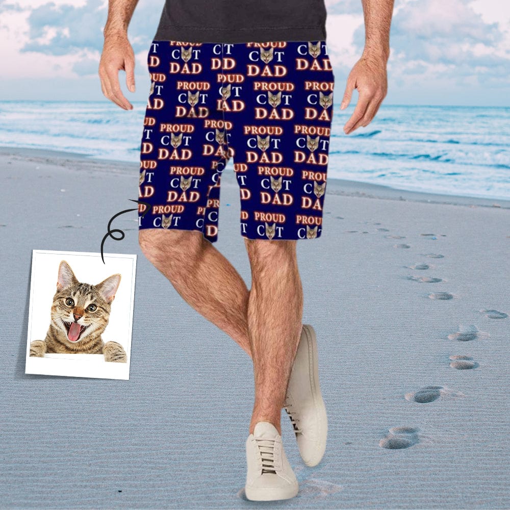Custom Custom Face Cat Dad Men's Elastic Beach Shorts - YesCustom