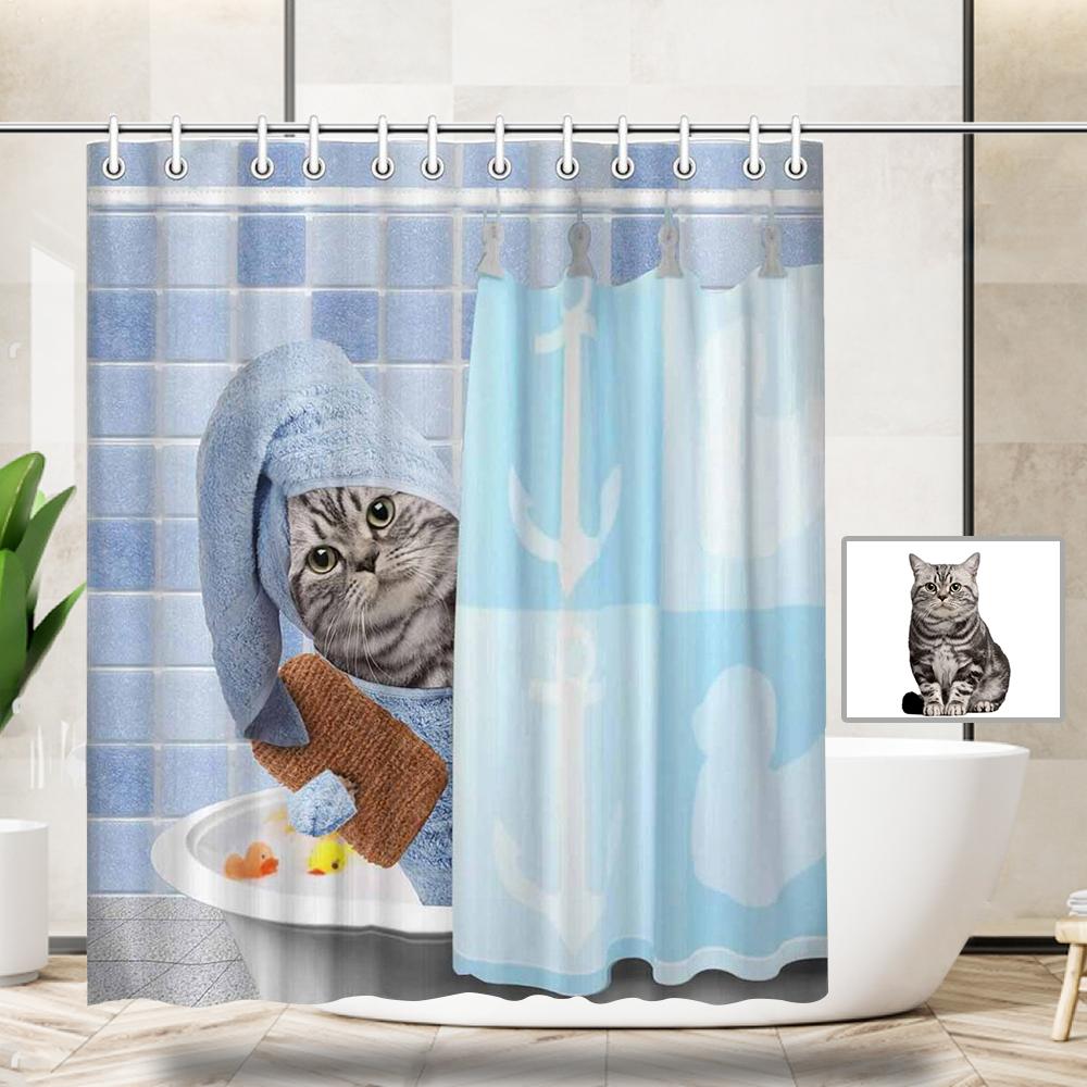 Custom Custom Face Cat Inside Shower Curtain 66"x72" - YesCustom