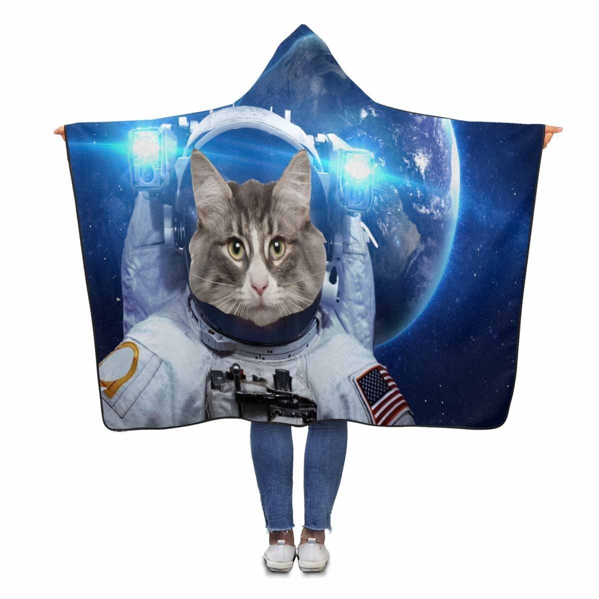 Custom Custom Face Cat Spaceman Universe Hooded Blanket - YesCustom