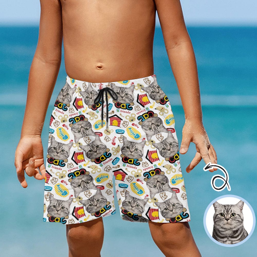 Custom Custom Face Cat Theme Teen Beach Shorts - YesCustom