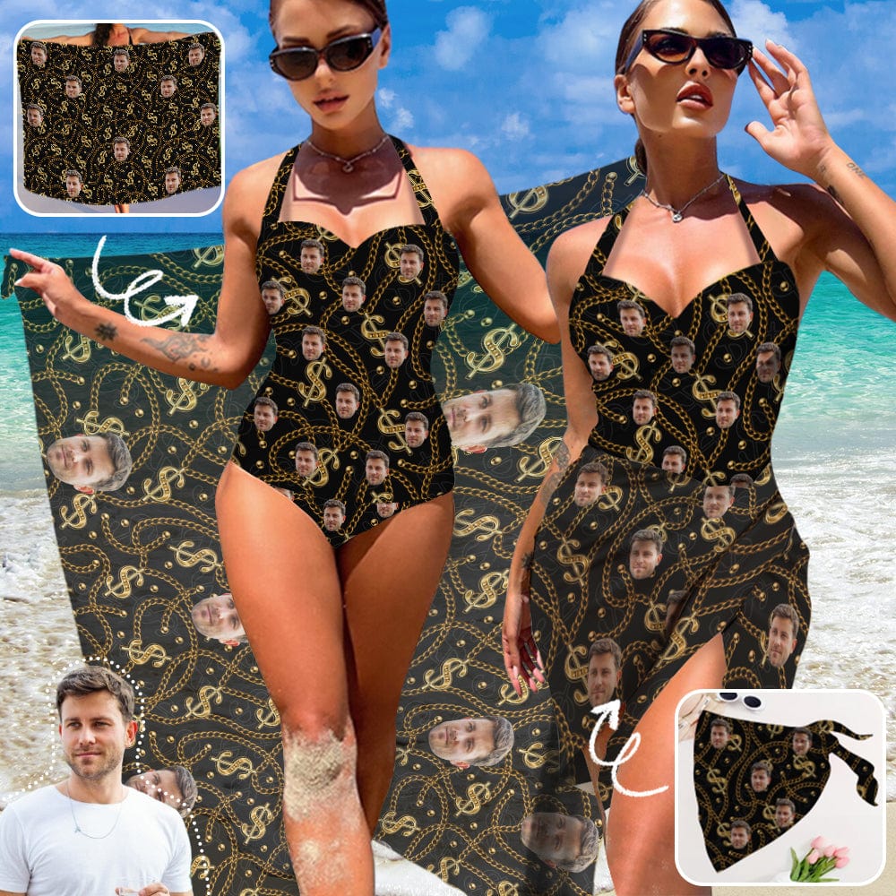 Custom Custom Face Character Strap Personalized One-piece Retro Bikini Swimsuit & Beach Wrap Set Custom One Piece Bathing Suits - YesCustom