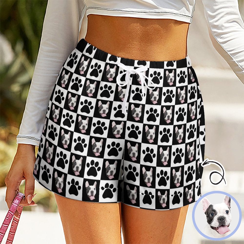 Custom Custom Face Checkerboard Women High Waist Shorts Hot Short Pants Casual Loose Shorts Beachwear for Women Fitness Running Trousers - YesCustom