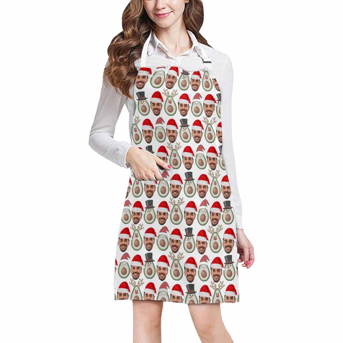 Custom Custom Face Christmas Avocado All Over Print Adjustable Apron - YesCustom