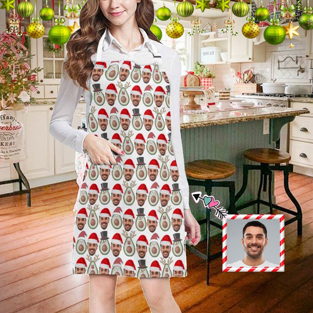 Custom Custom Face Christmas Avocado All Over Print Adjustable Apron - YesCustom
