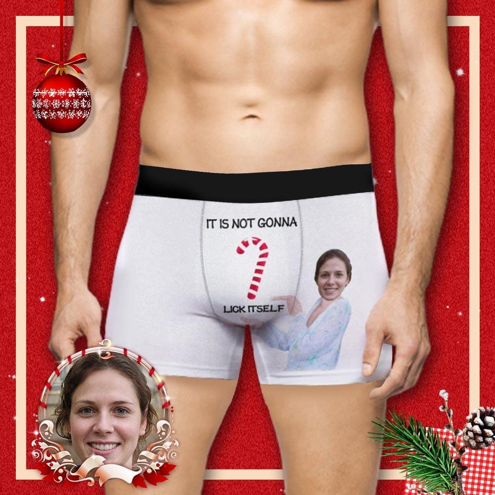 Custom Custom Face Christmas Candy Lick Itself Men's All-Over Print Boxer Briefs Put Your Face on Underwear with Custom Image - YesCustom