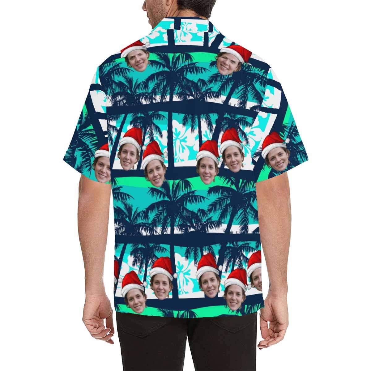 Custom Custom Face Christmas Coconut Tree Men's All Over Print Hawaiian Shirt - YesCustom