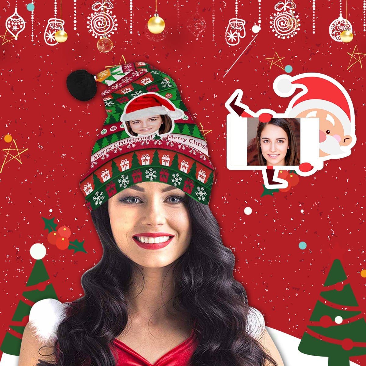 Custom Custom Face Christmas Colorful Stripe Christmas Santa Hat - YesCustom