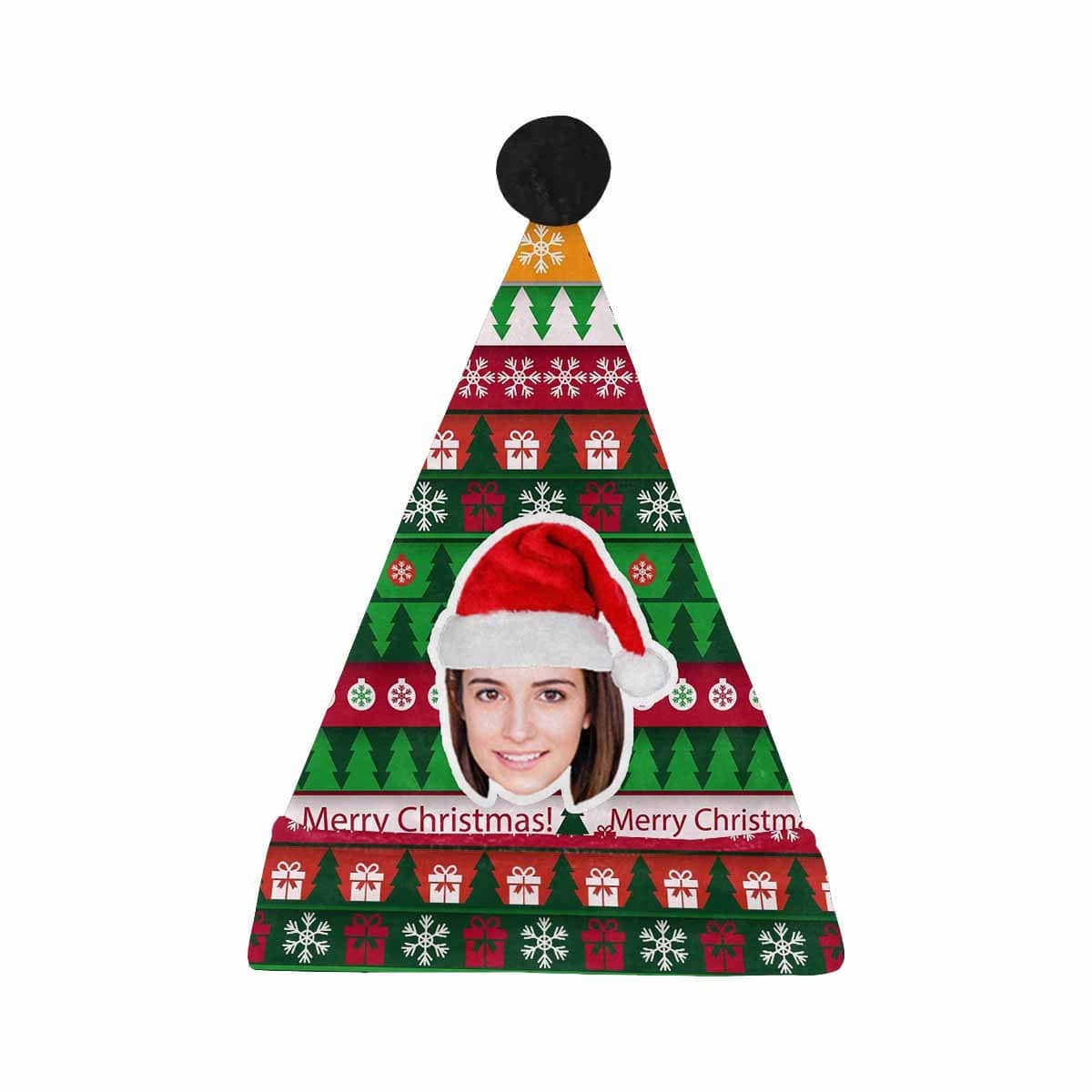Custom Custom Face Christmas Colorful Stripe Christmas Santa Hat - YesCustom