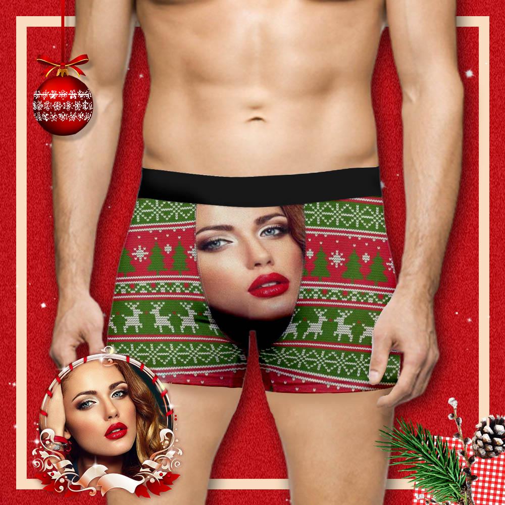 Custom Custom Face Christmas Colours Men's Boxer Briefs Print Your Own Personalized Underwear for Him - YesCustom
