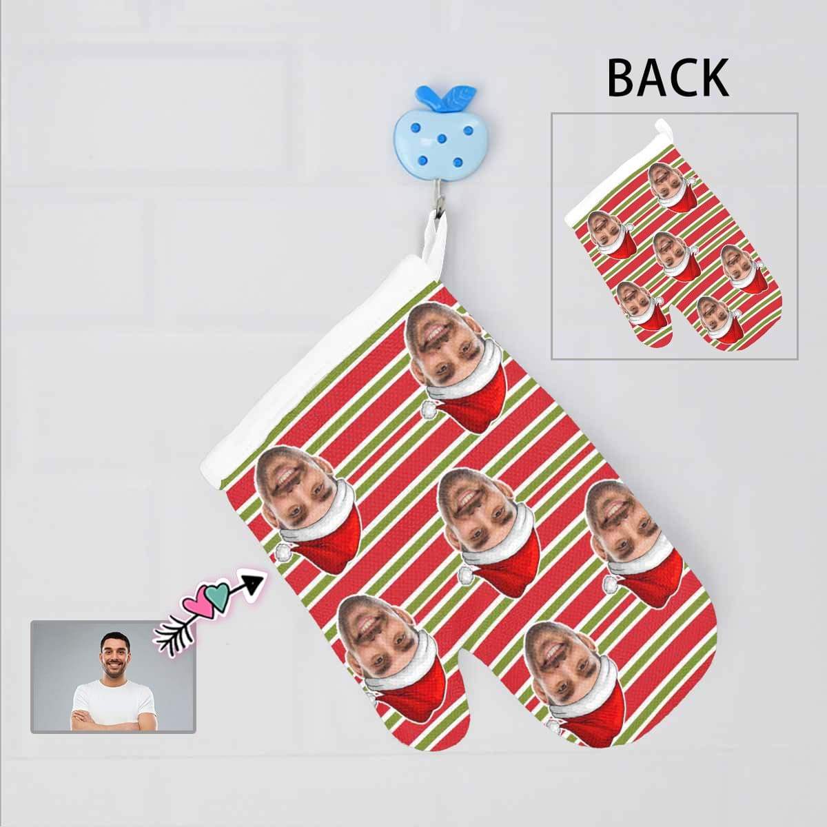 Custom Custom Face Christmas Cross Stripe Heat Resistant Oven Mitt(A Pair) - YesCustom