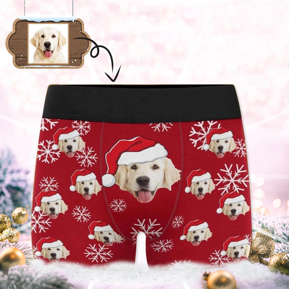 Custom Custom Face Christmas Dog Men's Print Boxer Briefs Put Your Face on Underwear with Custom Image - YesCustom