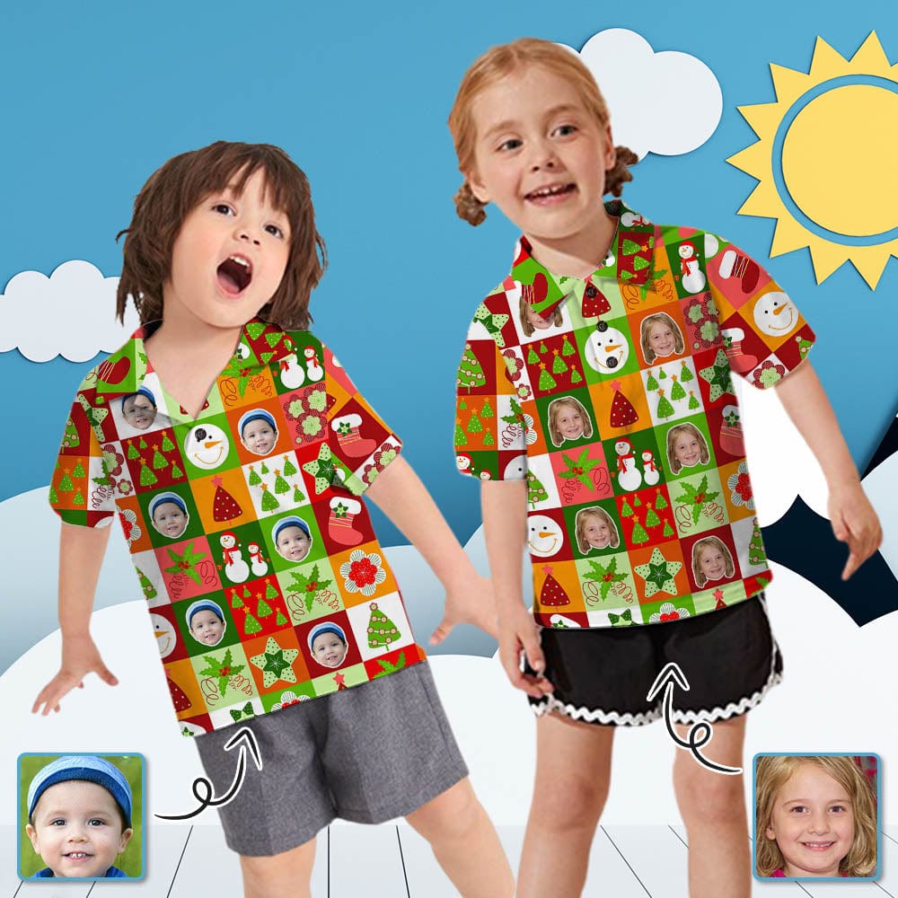 Custom Custom Face Christmas Elements Little Boys and Girls Polo Shirt - YesCustom