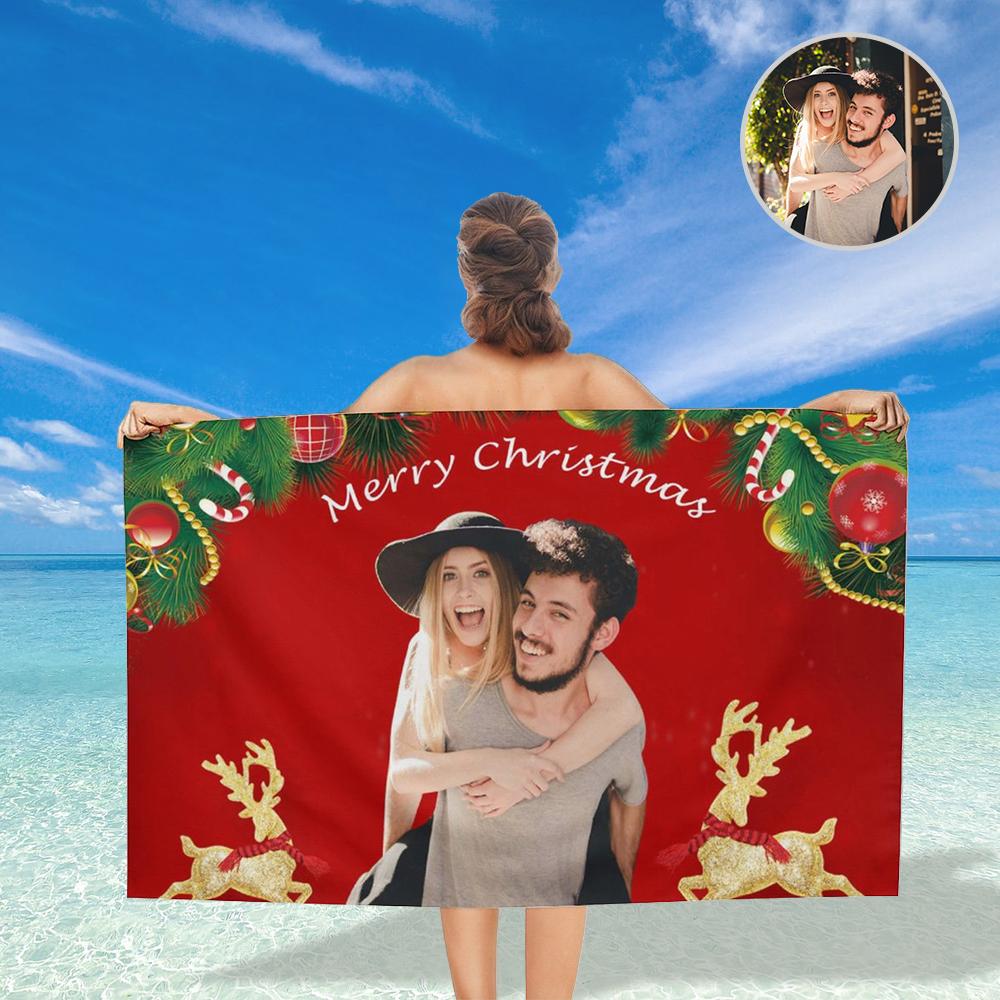 Custom Custom Face Christmas Elk Bath Towel 30"x56" Beach Towel Kids Towel Pool Towel Camp Towel - YesCustom
