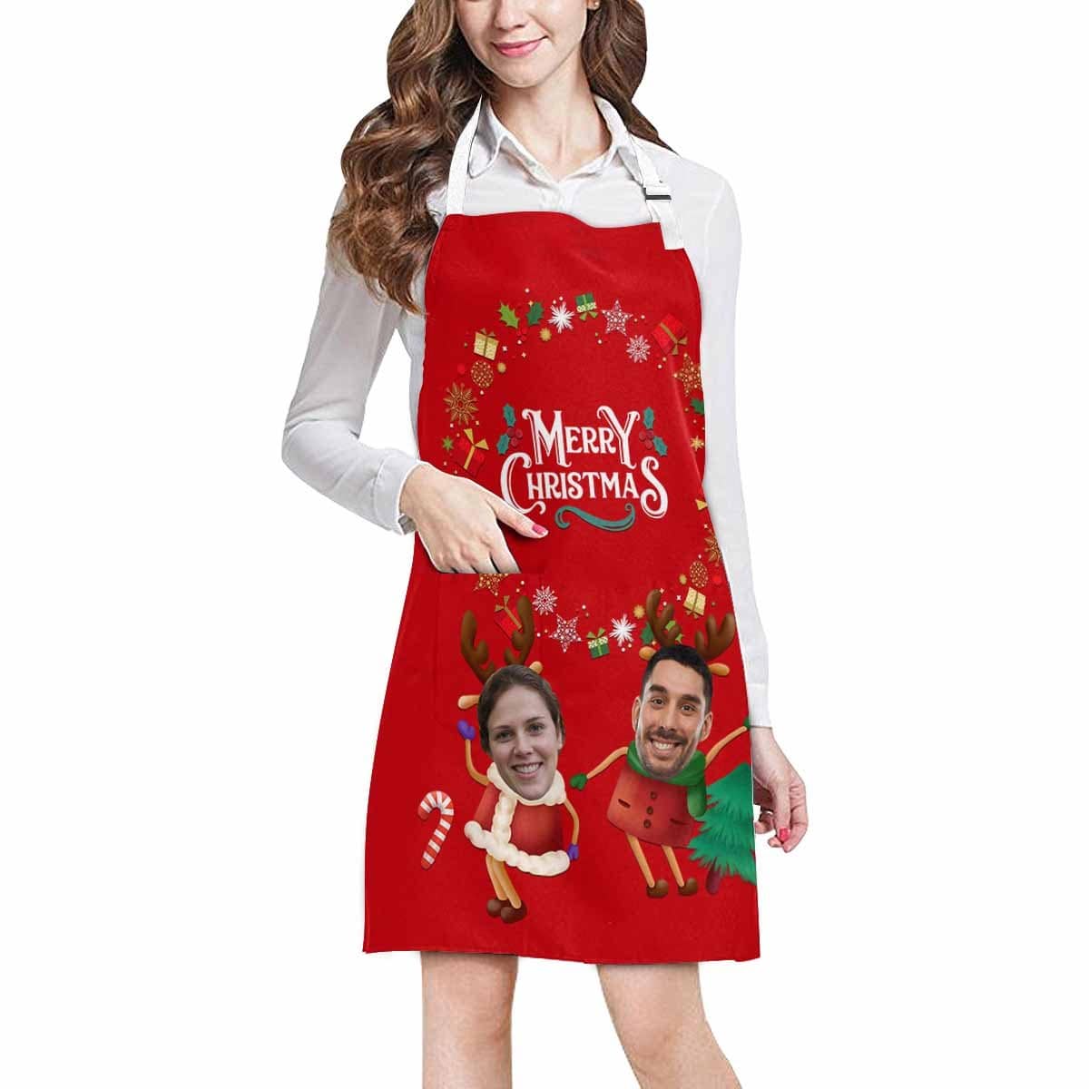 Custom Custom Face Christmas Elk Couple All Over Print Adjustable Apron - YesCustom