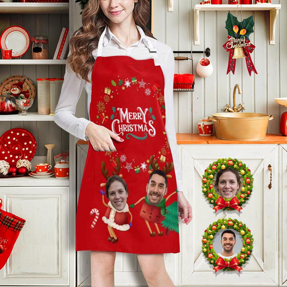 Custom Custom Face Christmas Elk Couple All Over Print Adjustable Apron - YesCustom