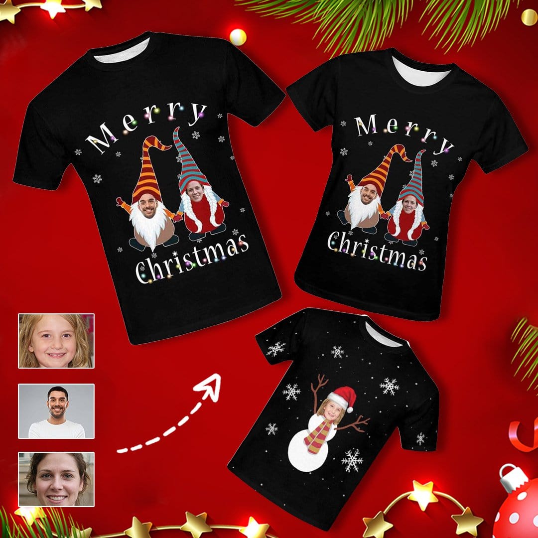 Custom Custom Face Christmas Family Matching All Over Print T-shirt - YesCustom