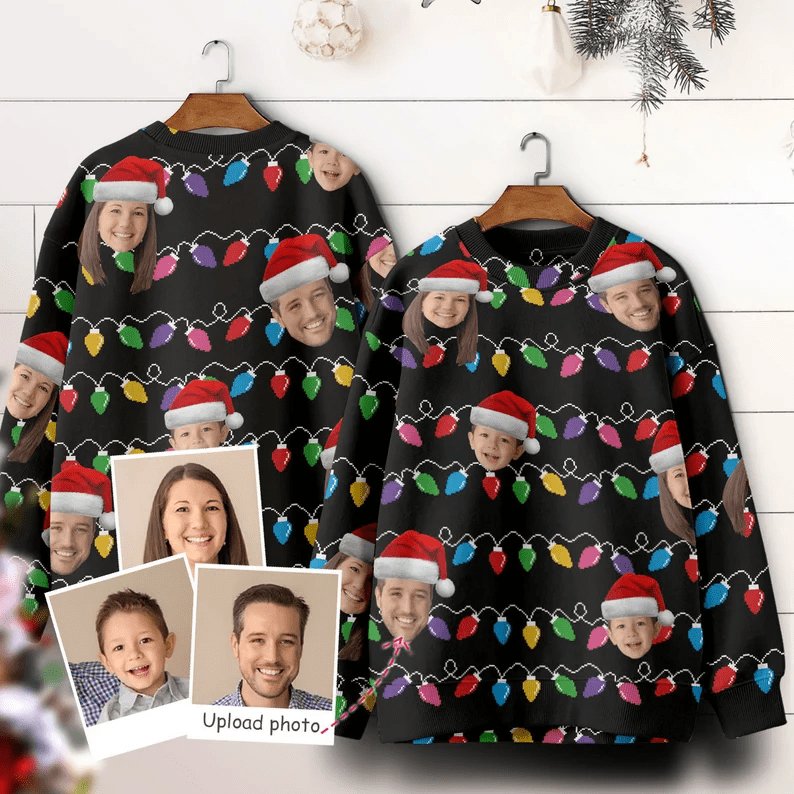 Custom Custom Face Christmas Family Xmas Leds Loose Sweatshirt Family Matching Sweatshirt Ugly Christmas Sweatshirt - YesCustom