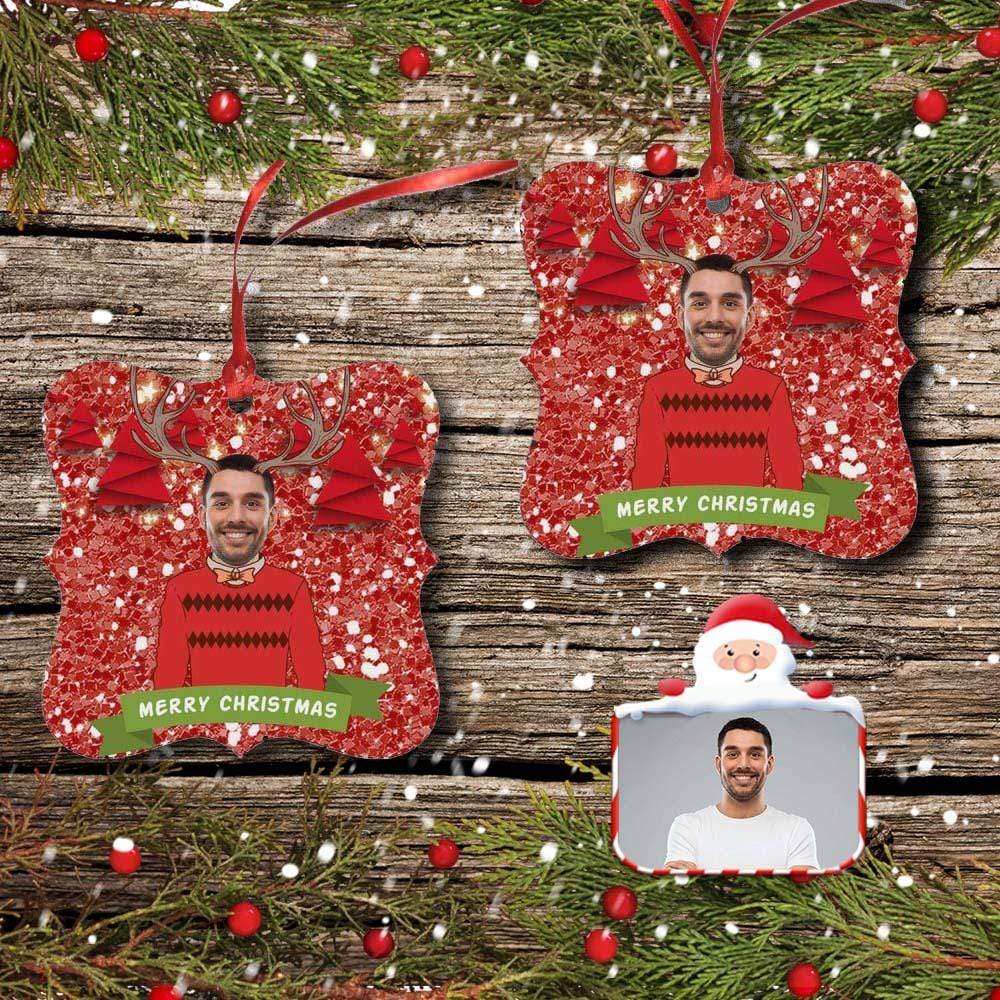 Custom Custom Face Christmas Fawn Square Ornament - YesCustom