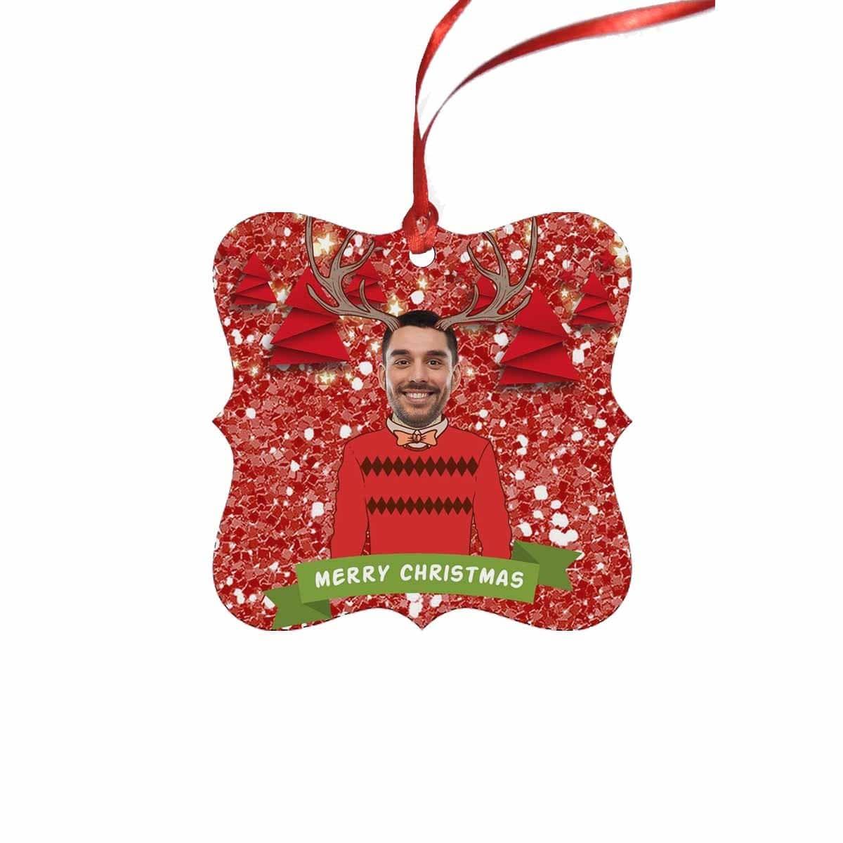 Custom Custom Face Christmas Fawn Square Ornament - YesCustom