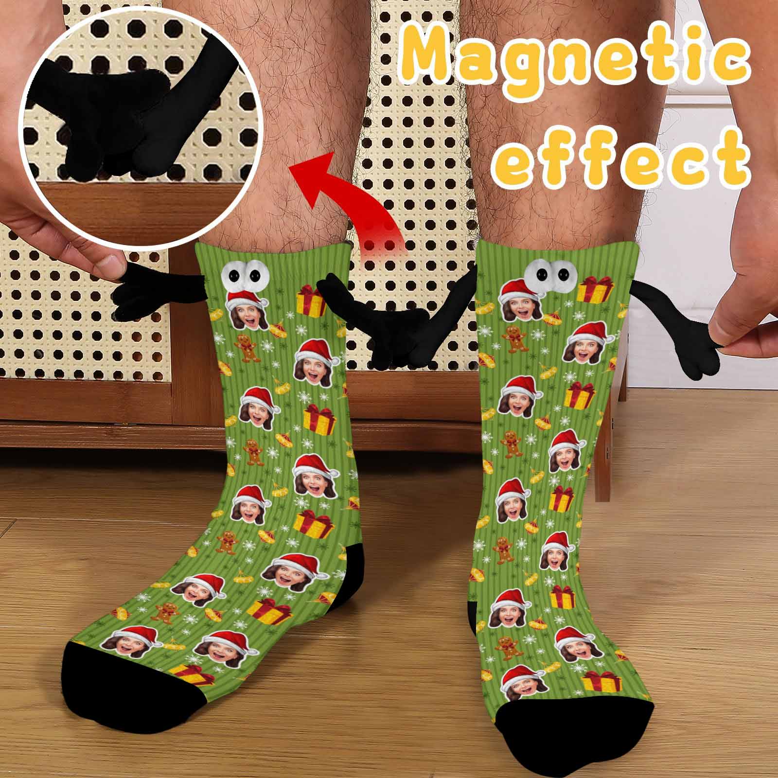 Custom Custom Face Christmas Gifts Magnetic Holding Hands Socks Suction Funny Big Eye Socks - YesCustom