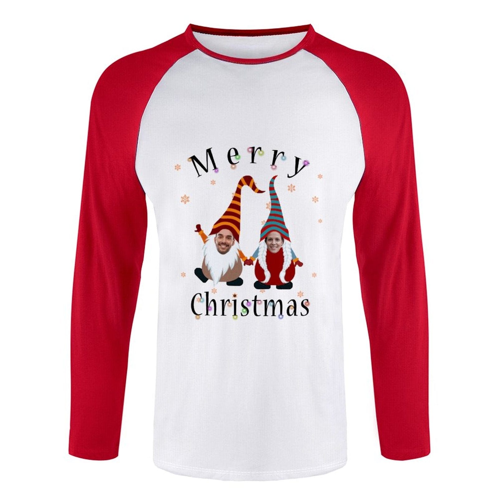 Custom Custom Face Christmas Gnome Three Quarter Sleeve T-Shirt Multiple Colors Men's Casual Basic Soft Sports Raglan Baseball Tee Shirts For Christmas - YesCustom