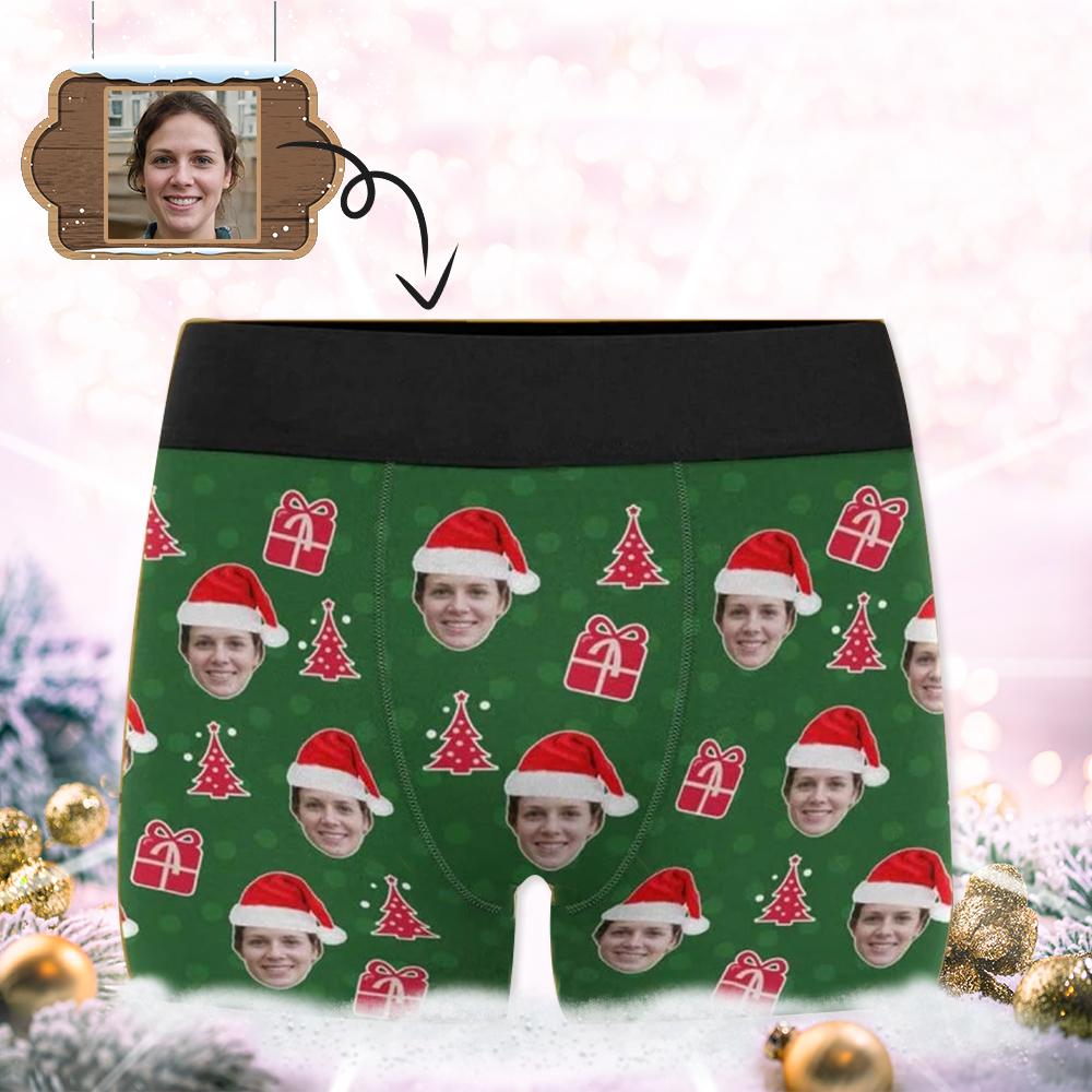 Custom Custom Face Christmas Green Men's Print Boxer Briefs Design Your Own Custom Underwear - YesCustom