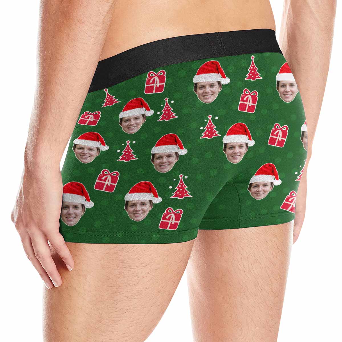 Custom Custom Face Christmas Green Men's Print Boxer Briefs Design Your Own Custom Underwear - YesCustom