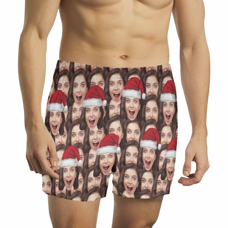 Custom Custom Face Christmas Hat Boxer Shorts Pure Cotton Shorts for Men - YesCustom