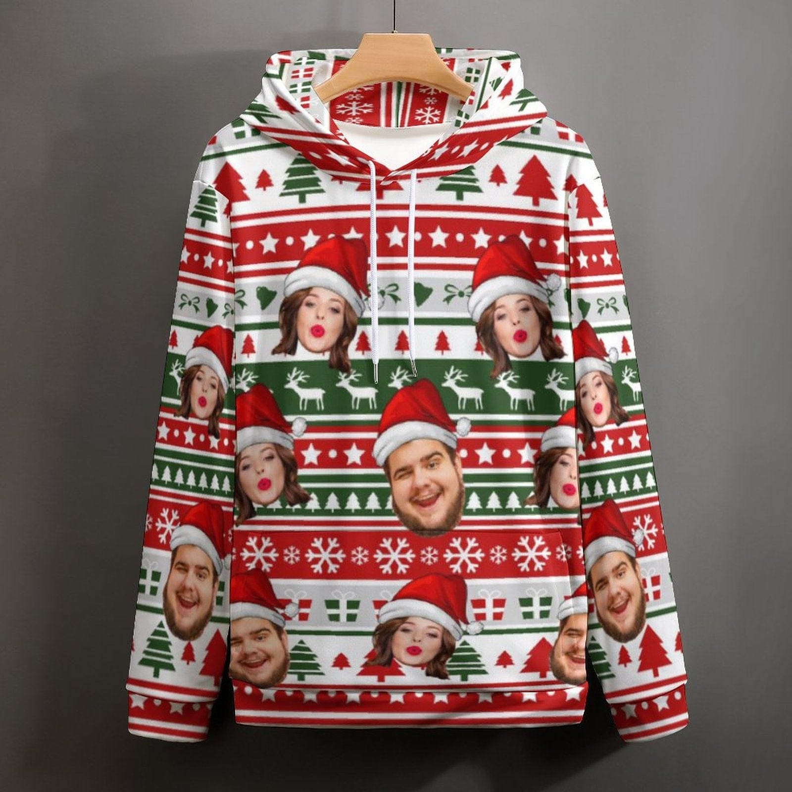 Custom Custom Face Christmas Hat Gifts Hoodie Unisex Design Your Own Hoodie Personalized Loose Hoodie Top Outfits - YesCustom