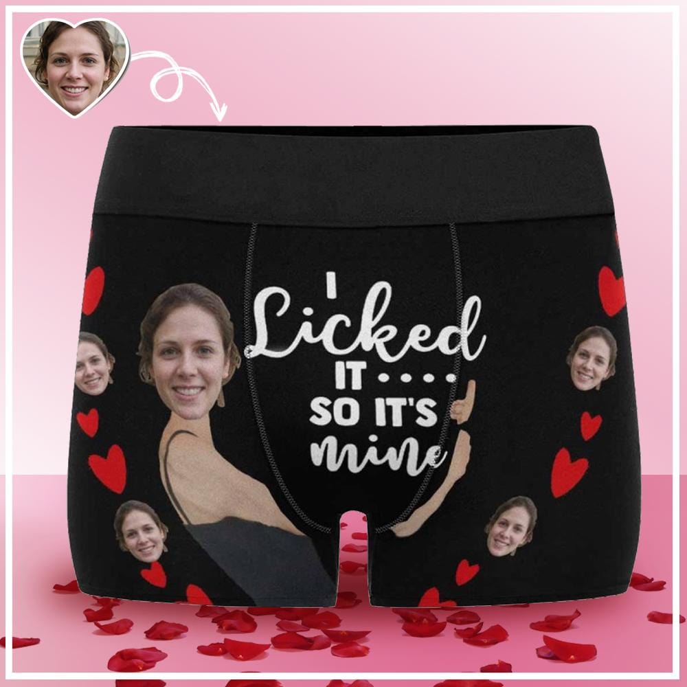 Custom Custom Face Christmas Hat I Licked It Embrace Red Men's All-Over Print Boxer Briefs Unique Underwear For Valentine's Day Gift - YesCustom