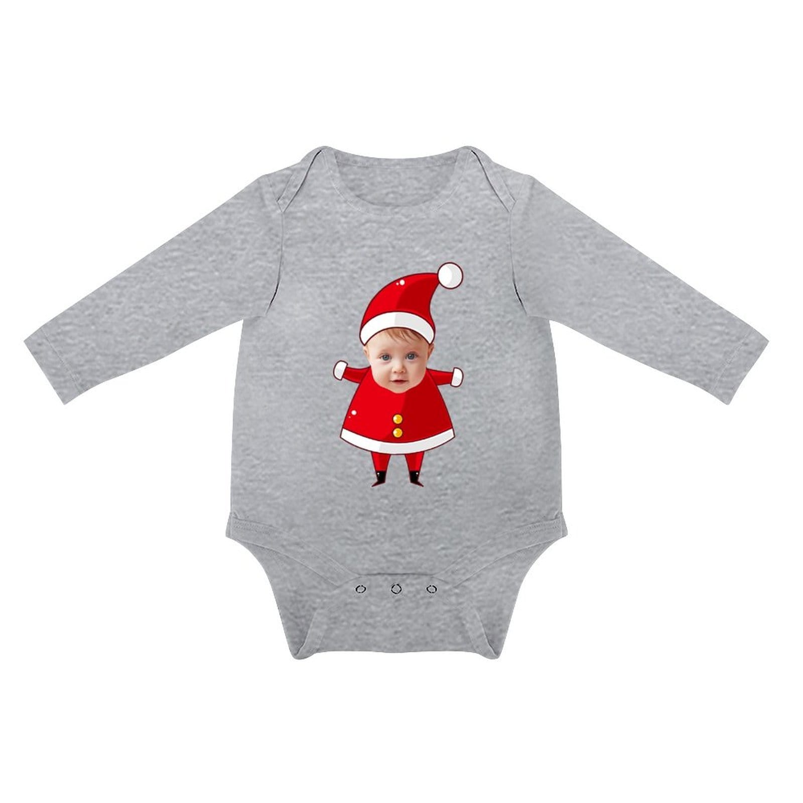 Custom Custom Face Christmas Hat Infant Bodysuit One Piece Jumpsuit Personalized Long Sleeve Rompers Baby Clothes - YesCustom