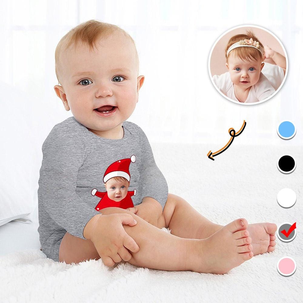 Custom Custom Face Christmas Hat Infant Bodysuit One Piece Jumpsuit Personalized Long Sleeve Rompers Baby Clothes - YesCustom