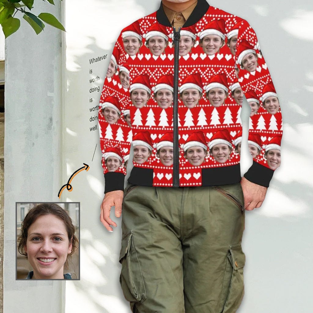 Custom Custom Face Christmas Hat Love Men's Bomber Jacket - YesCustom