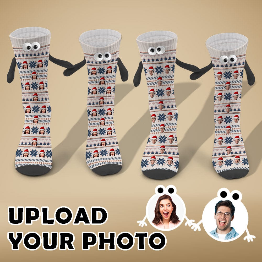 Custom Custom Face Christmas Hat Magnetic Holding Hands Socks Suction Funny Big Eye Socks - YesCustom