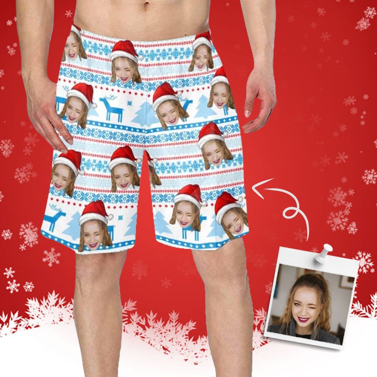 Custom Custom Face Christmas Hat Men's Beach Shorts - YesCustom