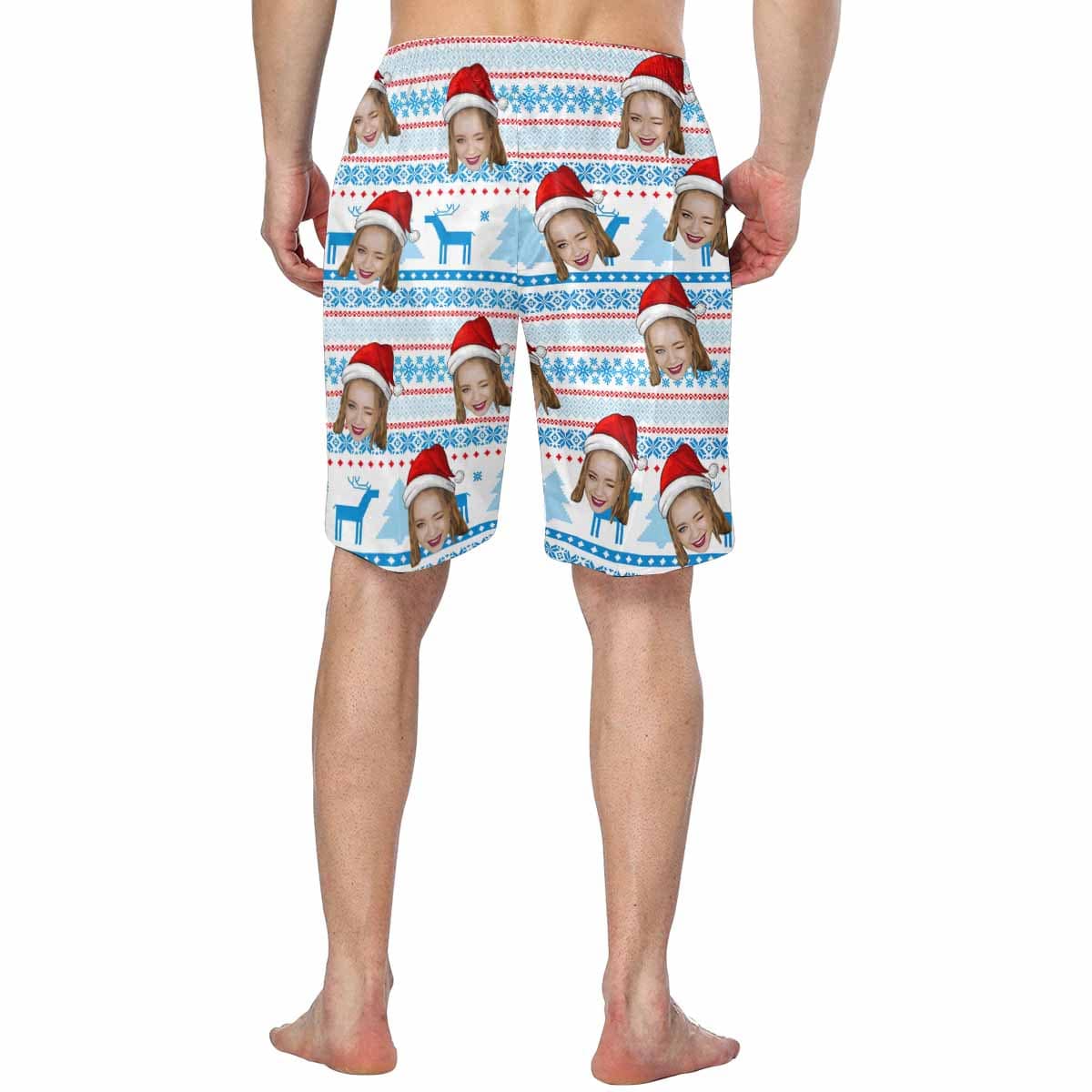 Custom Custom Face Christmas Hat Men's Beach Shorts - YesCustom