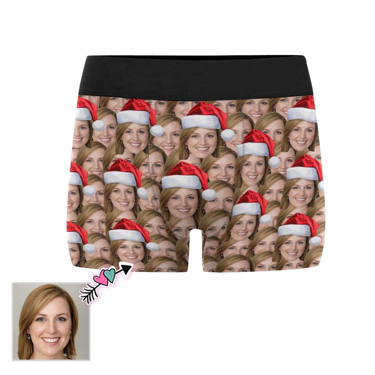 Custom Custom Face Christmas Hat Men's Boxer Briefs Print Your Own Personalized Underwear For Valentine's Day Gift - YesCustom