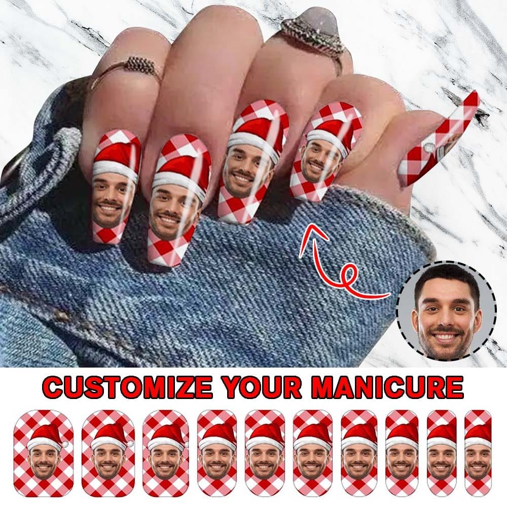 Custom Custom Face Christmas Hat Nail Stickers 5pcs Personalized Nail Stickers for Christmas - YesCustom