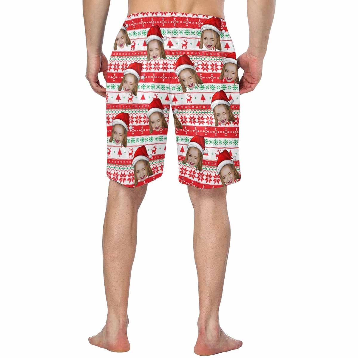 Custom Custom Face Christmas Hat Personalized Photo Men's Elastic Beach Shorts - YesCustom