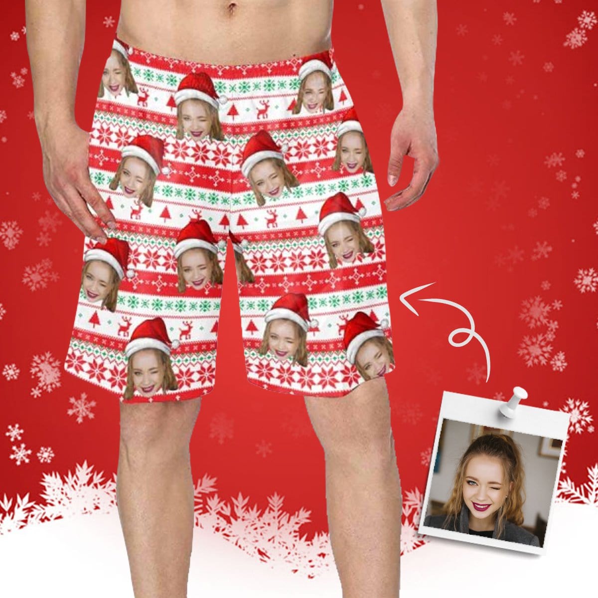 Custom Custom Face Christmas Hat Personalized Photo Men's Elastic Beach Shorts - YesCustom