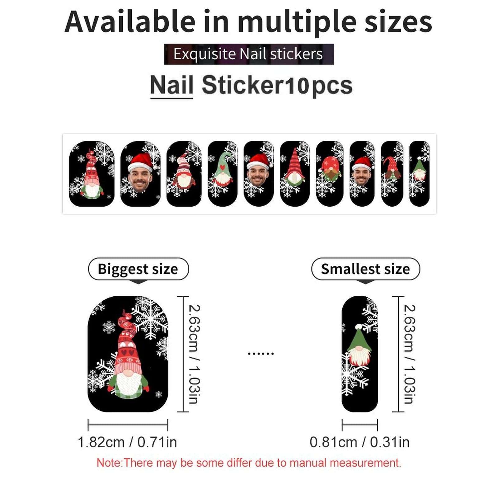 Custom Custom Face Christmas Hat Santa Claus Nail Stickers 5pcs Personalized Nail Stickers for Christmas - YesCustom