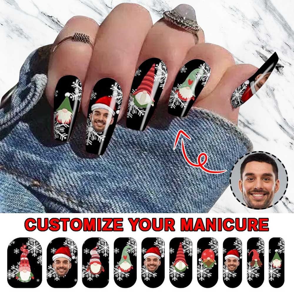 Custom Custom Face Christmas Hat Santa Claus Nail Stickers 5pcs Personalized Nail Stickers for Christmas - YesCustom