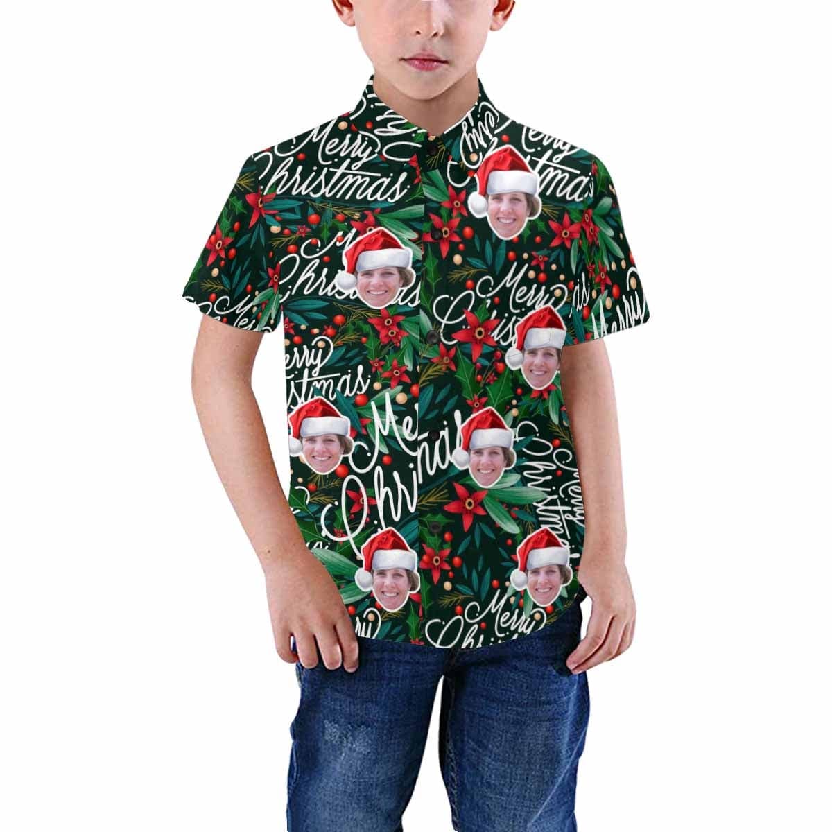 Custom Custom Face Christmas Hat Teenage Hawaiian Shirt - YesCustom