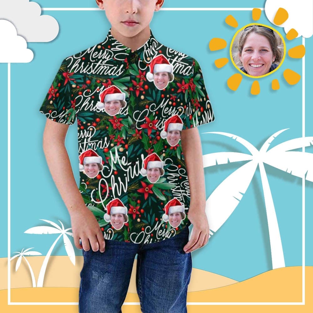 Custom Custom Face Christmas Hat Teenage Hawaiian Shirt - YesCustom