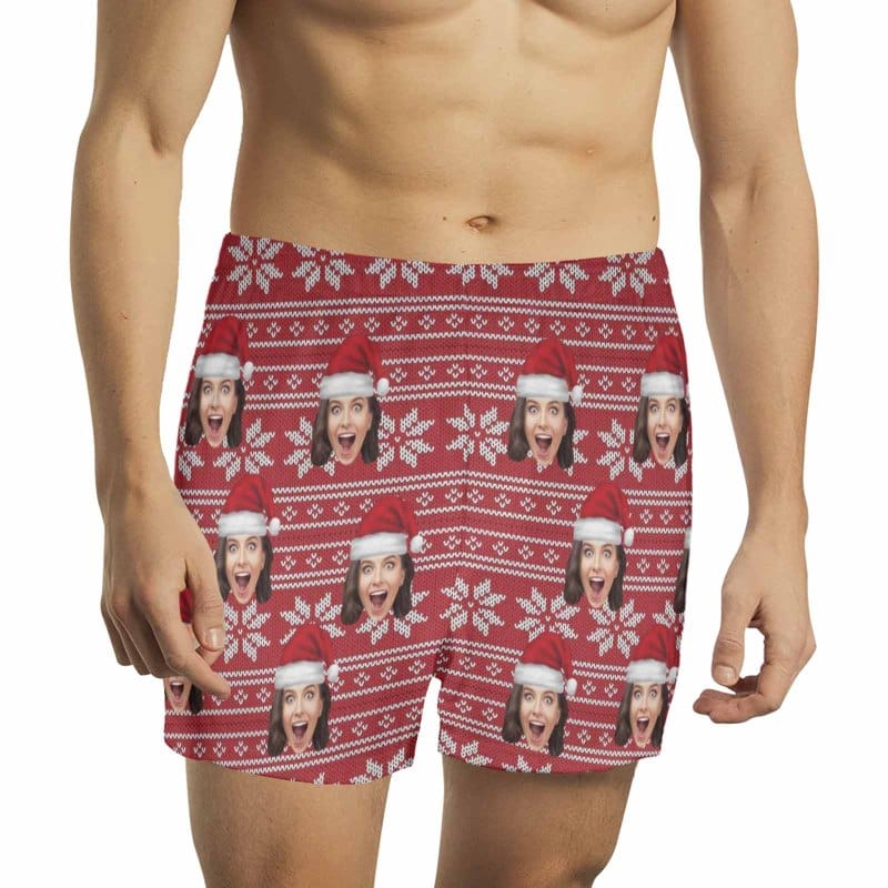 Custom Custom Face Christmas Hat X-mas Boxer Shorts Pure Cotton Shorts for Men - YesCustom