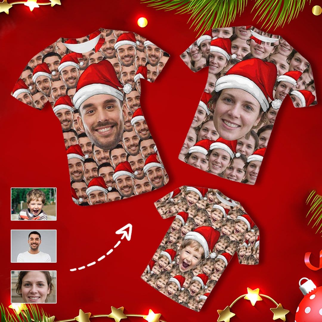Custom Custom Face Christmas Hats Family Matching All Over Print T-shirt - YesCustom