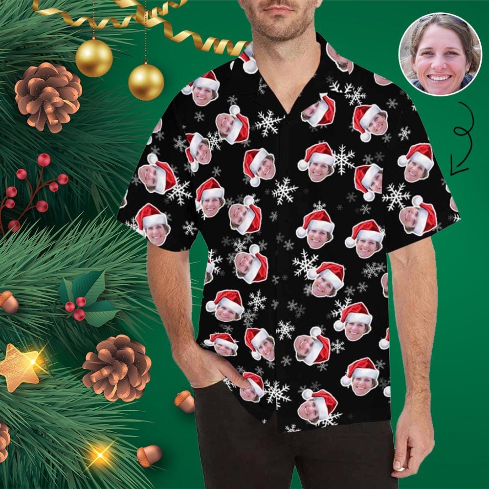 Custom Custom Face Christmas Hats Men's Hawaiian Shirt - YesCustom