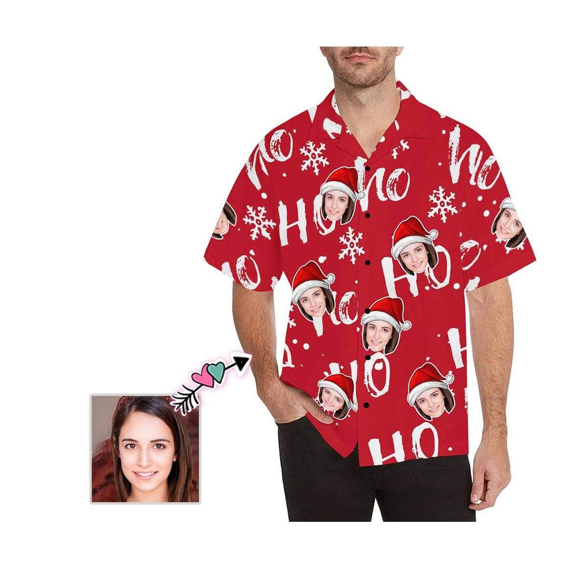 Custom Custom Face Christmas Ho Red Men's All Over Print Hawaiian Shirt - YesCustom